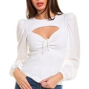 Nation LTD Leilani White Pima Top L Puff Sleeve Minimalist French Girl Basic NWT